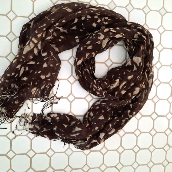 Banana Republic Scarf with Fringe Abstract Animal Print Brown Ivory - Picture 1 of 4